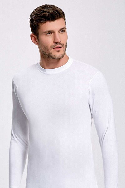 İlke Men'S, White, 100% Cotton, Winter, Crew Neck, Long Sleeve Undershirt