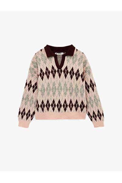 Koton Pulover tricotat jacquard cu mânecă lungă și guler polo cu croială normală