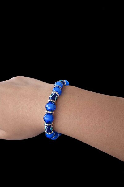 KAYLANIN DÜNYASI Blue Glass Bead Evil Eye Beaded Elastic Design Bracelet – Wo...