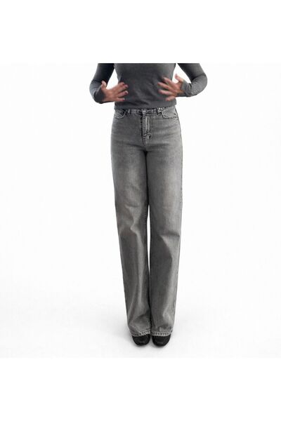 GİSEL TEKSTİL Gray Mom Jeans with Wide Legs