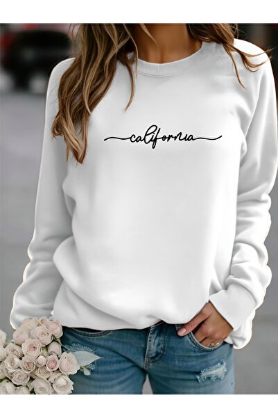 Deocept Mix Printed Crew Neck Comfortable Fit White Women's Sweatshirt