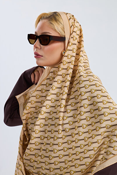 Monascarfs % 100 İpek Chain Ivory Desen Şal