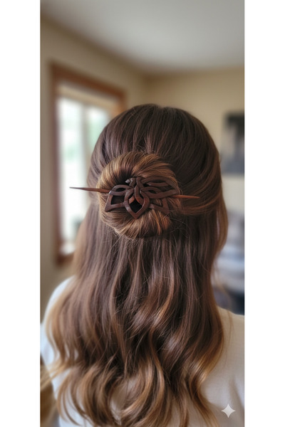 TUTU DESİGN Handmade Wooden Hairpin - Authentic Figured Stick Bun Clip - Brow...