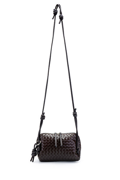 minebag Knitted Patterned Adjustable Strap Bliss Women's Crossbody Bag Brown