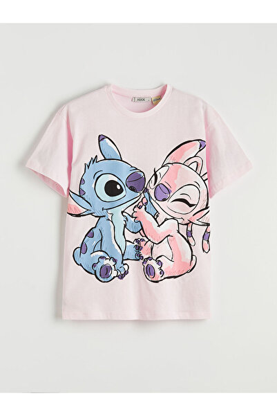 LC Waikiki Ροζ μπλουζάκι με λαιμόκοψη Bicycle Collar και σχέδιο Angel με τύπω...