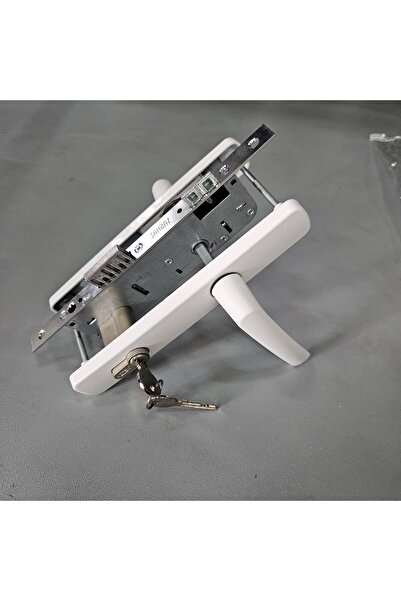 BEŞER ALÜMİNYUM Beyaz Aynalı Alüminyum Kapı Kolu, Kilit ve Barel Takımı 85/35...