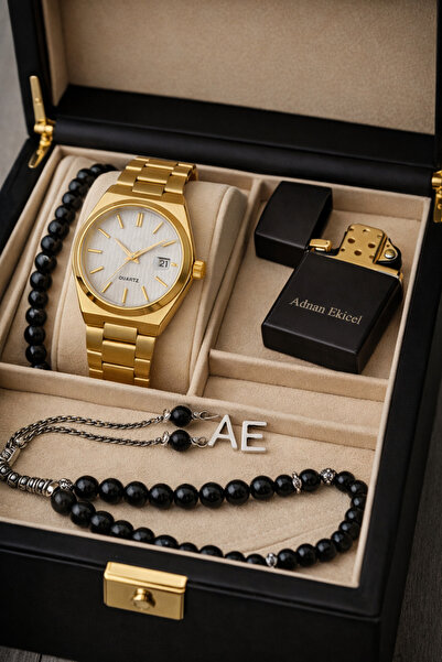 pierrose Gold Metal Beyaz Kadran Su Geçirmez Çelik Erkek Kol Saati Çakmak Tes...