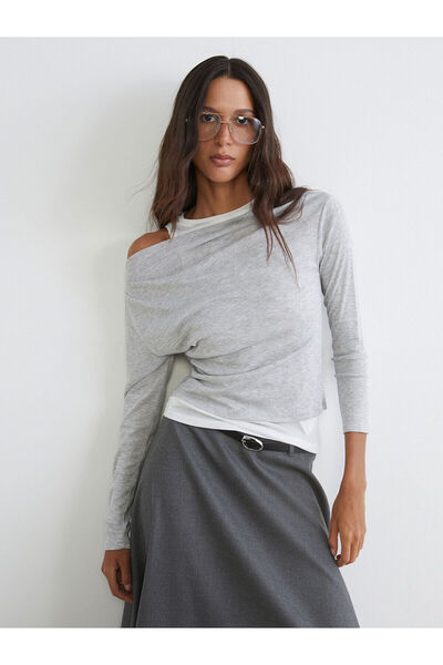 LC Waikiki UZG Store'den Stilinizi Oluşturun Gri Kayık Yaka Kadın Body