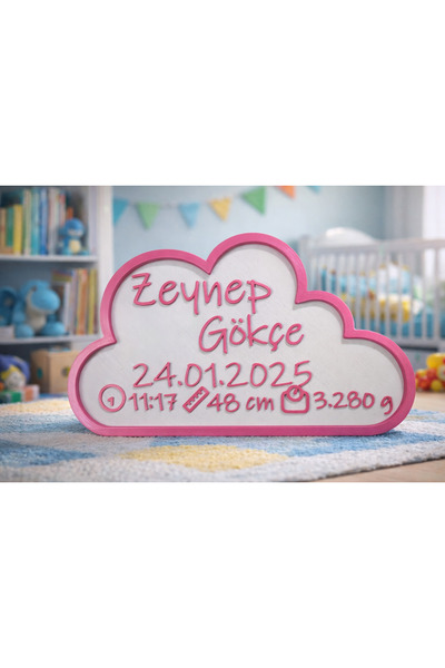 Zeugmart İsme Özel Bulut Doğum Bilgileri Bebek Odası Dekoratif Duvar ve Masa ...