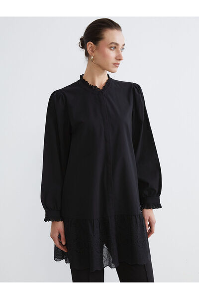 LC Waikiki Özmarka Νέα Σεζόν Γυναικείο Πουκάμισο Τουνίκ με Βολάν και Ριμπ Γιακά