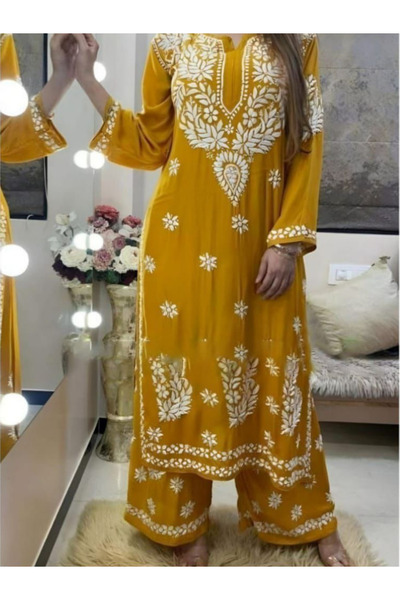 MYSMAR Yellow Rayon Salwar Kameez Set - HRT3706 | Yellow