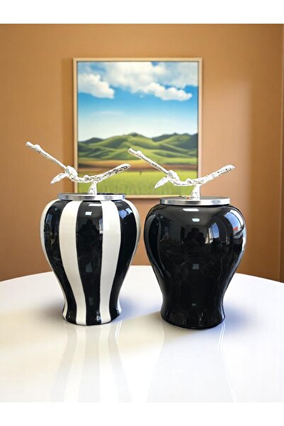 ferayhome Dekoratif Obje 2 li Şah Küp Siyah Dik Çizgi Şah Siyah Şah Dal Zamak...