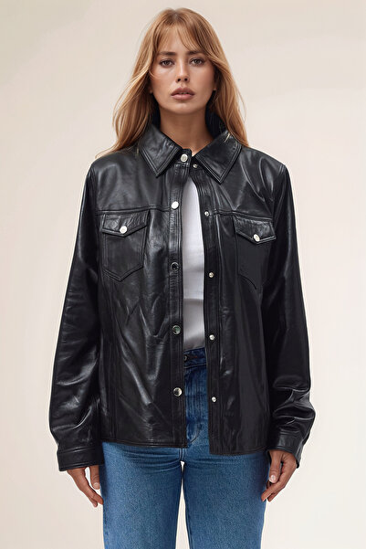 The Leather Craft Hakiki Kadın Deri Gömlek