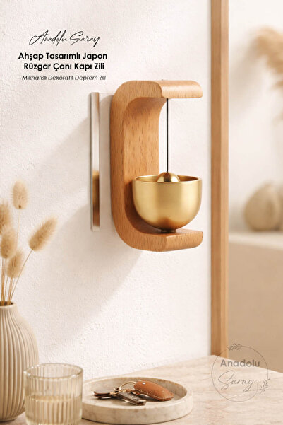 Anadolu Saray Ahşap Tasarımlı Japon Rüzgar Çanı Kapı Zili Yapışkanlı & Mıknat...