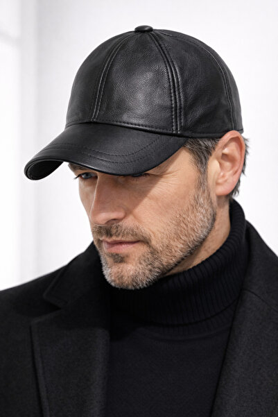 Muraty Pălărie pentru bărbați din piele naturală, clasică, de culoare neagră,...