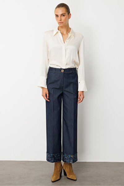 Moda İlgi Modailgi Desenli Duble Paça Yüksek Bel Pantolon - 70004 Lacivert