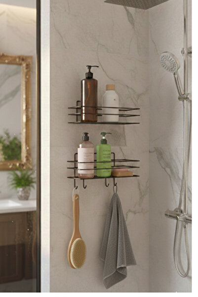 UFİX Set de 2 suporturi adezive pentru baie, cu 4 cârlige, din inox, negru ma...