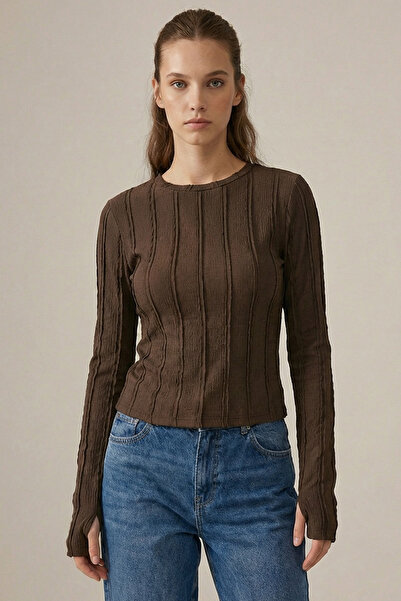 Bigdart Women's Textured Knitted Blouse 980 - Brown