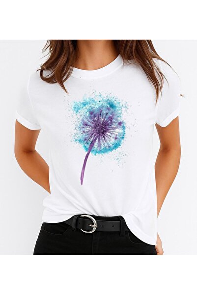 OEM Tricou de damă din bumbac 100% cu imprimeu floral albastru