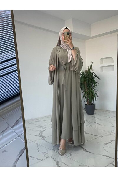MELEK ARAZ Khaki Anna Chiffon Abaya Set
