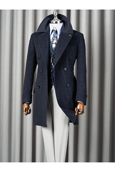 TerziAdemAltun Italian Style S Slim Fit K Double-Breasted Wool Blended Cashme...