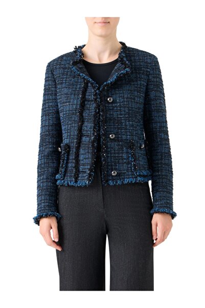 Akris Punto Püskül Detaylı Yakasız Lacivert Tweed Ceket