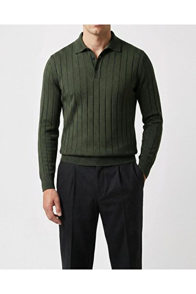 TerziAdemAltun Italian Style S Slim Fit Polo Neck Knitwear Sweater Khaki T14492