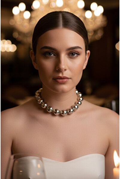 Happyline Büyük Top Gümüş Kolye, Abiye Kolye, Choker Kolye, Tasarım Kolye, Şı...