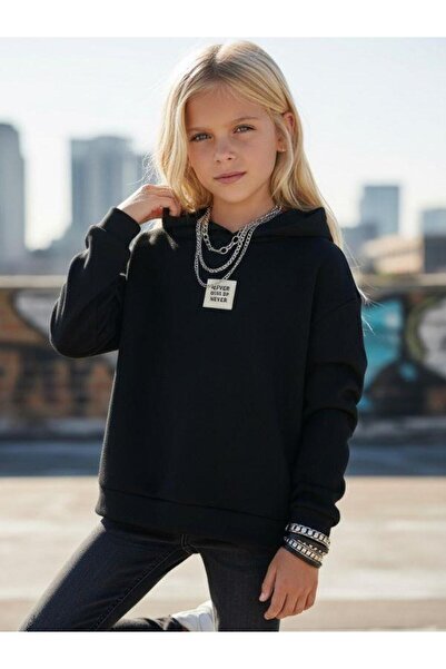 Zekids Girl's Mesh Detailed Hooded Sweatshirt