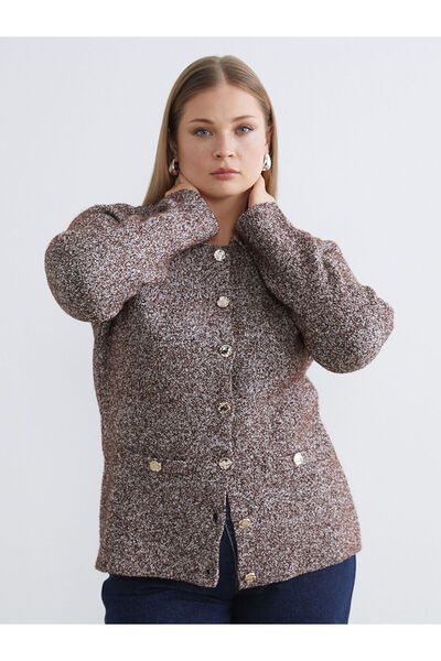LC Waikiki Peak New Season Plus Size Polo Neck Patterned Women's Knitwear Car...