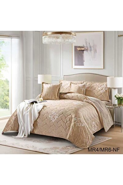 Meral Double winter bedspread with a floral pattern and faux fur cover for wa...