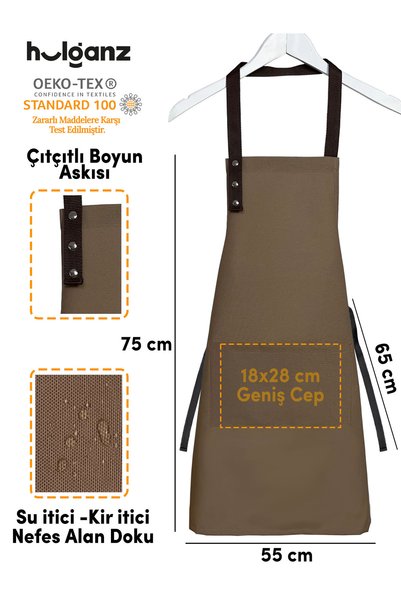 Hulganz Fabric Kitchen Apron Stain Resistant Water Repellent Fabric Fade Resistant Print Teapot Floral Brown Apron