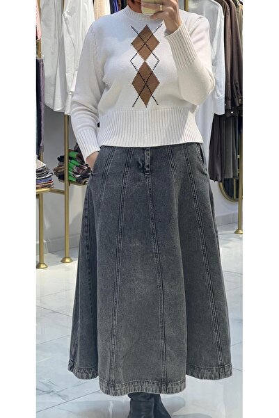 TERZİ DÜKKANI Retro Baklava Pattern Cotton Knitwear Sweater Stone