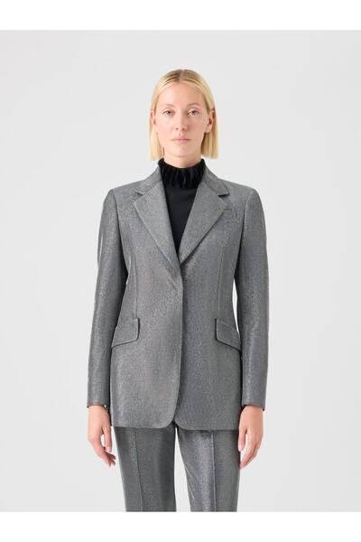 Akris Punto Metalik Dokulu Gri Klasik Blazer Ceket