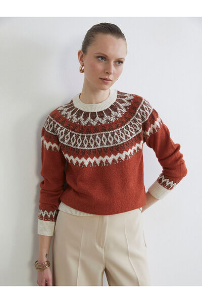 LC Waikiki Peak New Season Crew Neck Patterned Women's Knitwear Sweater