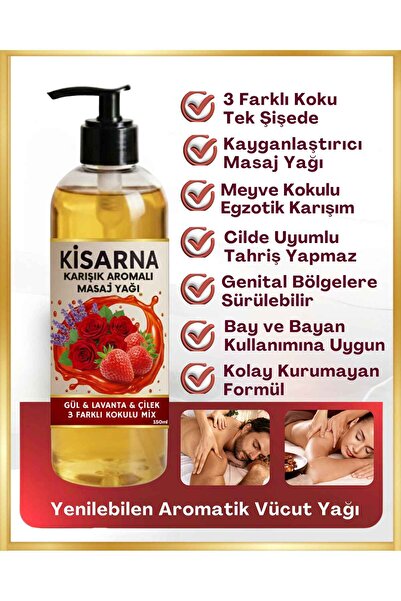 Kisarna Masaj Yağı Orjinal Kayganlık Büyük Boy 150 Ml Gül Lavanta Çilek Aromalı