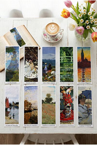 Runrux Claude Monet Temalı 10'lu Kitap Ayracı Seti - Laminasyonlu Parlak Foto...
