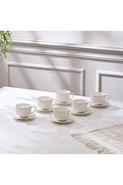 Malooki Set of 6 cups with 6 saucers, porcelain, 190 ml - royal white