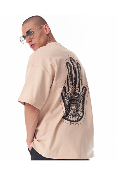 martin valen Men's Chest 3D Printed Back Transfer Printed Beige Thick Oversiz...