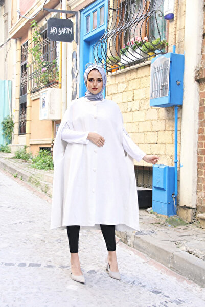 comstar Women's Trendy Buttoned White Cashmere Cape Poncho