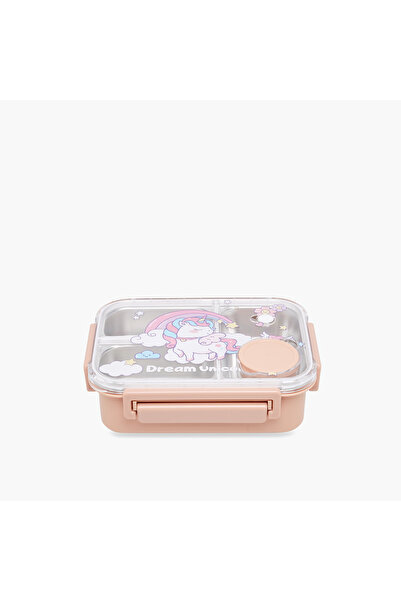 Lifestyle Unicorn Print Sectioned Stainless Steel Lunch Box with Clip Lock Lid