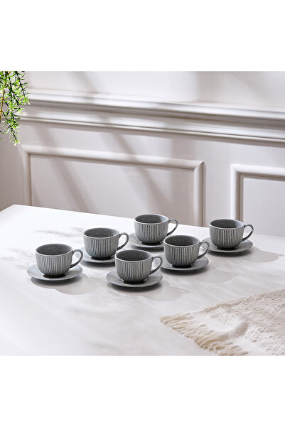 Malooki Set of 6 cups with 6 saucers, porcelain, 190 ml - stone grey