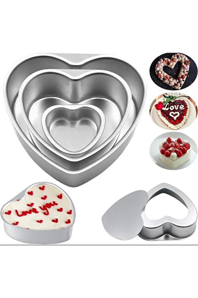 cc bin shihon 4-piece set of aluminum oven molds with removable base, heart-s...