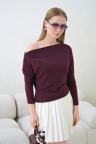 CARLA MARA Women's Boat Neck Bat Sleeve Lycra Combed Cotton Blouse