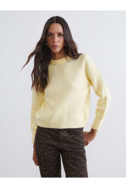 LC Waikiki Pulover tricotat pentru femei Yellow guler rotund de la plus-store