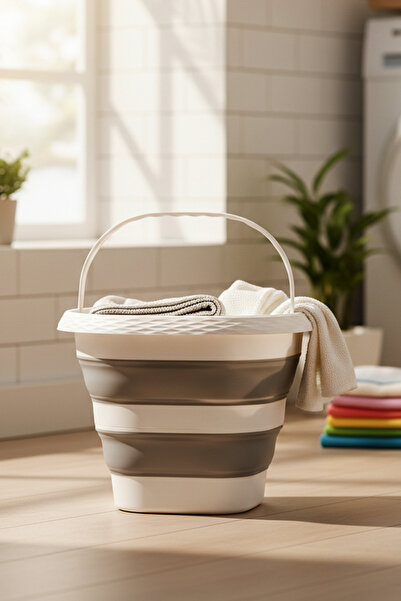 Snippy Accord - Kare Silikon Katlanabilir Çamaşır Sepeti - Akordiyon Katlanır...