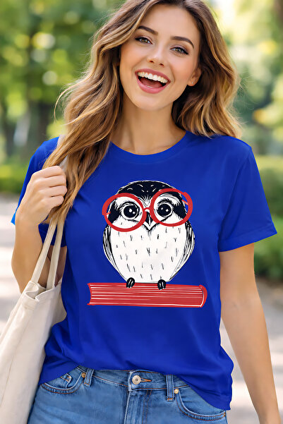 ArtYus Bufniță cu ochelari cu imprimeu Bumbac croi relaxat Guler rotund Unise...