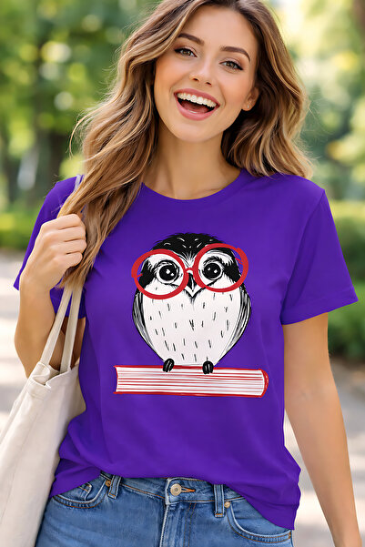 ArtYus Bufniță cu ochelari cu imprimeu Bumbac croi relaxat Guler rotund Unise...