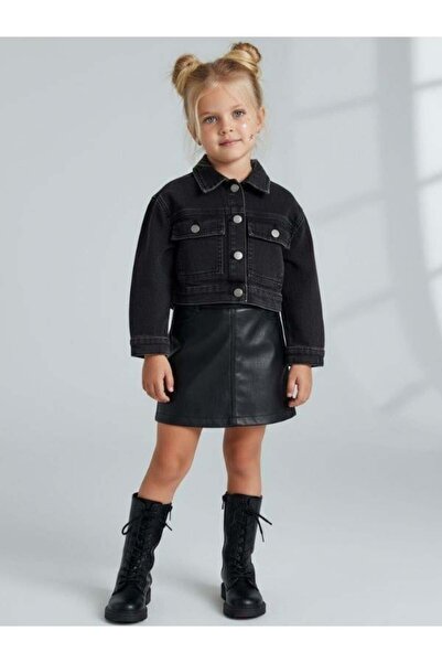 Zekids Girl's Pocketed Crop Denim Jacket