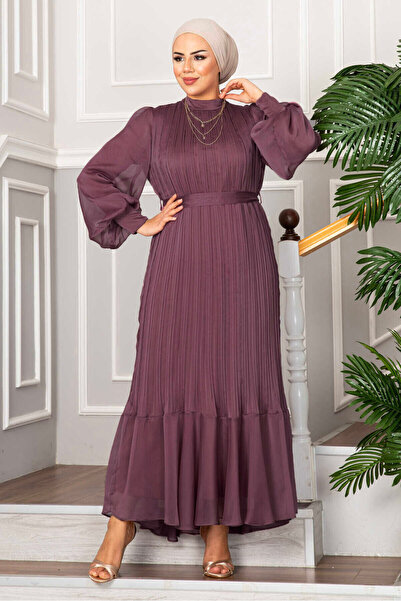 EBRUTESETTÜR Kolları Organze Tesettür Abiye Gülkurusu